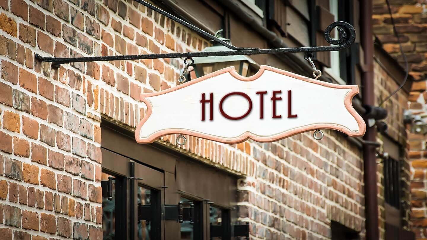 Hotel sign above building