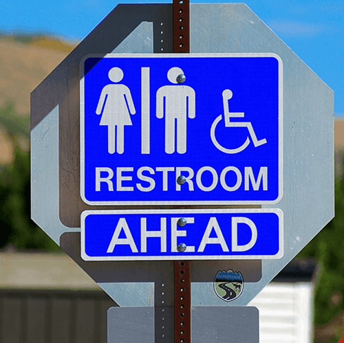 a restroom sign