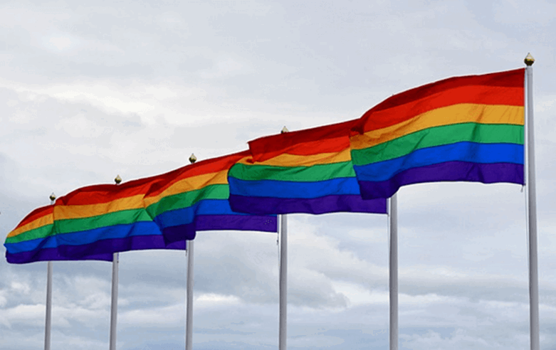 pride flag, flags, flagpoles