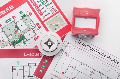 a buildings fire detection system including the fire doors on each level of the building.