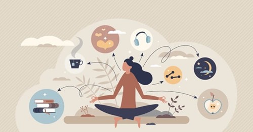 graphic of a woman showing good mental health practice in good mental health conditions.