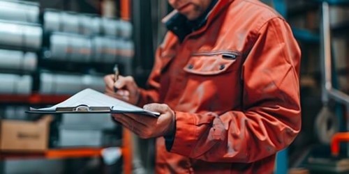 an health and safety employee looking at a safety documents (risk assessment and method statement) in the construction industry