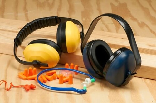 Ear defenders and earplugs protecting workers ears in line with noise regulations and limiting noise at work.