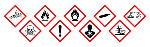 A collection of signs showcasing substances hazardous to health.