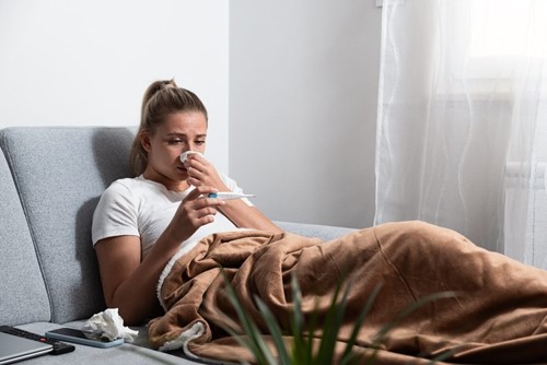 A sick employee on sick leave at home.