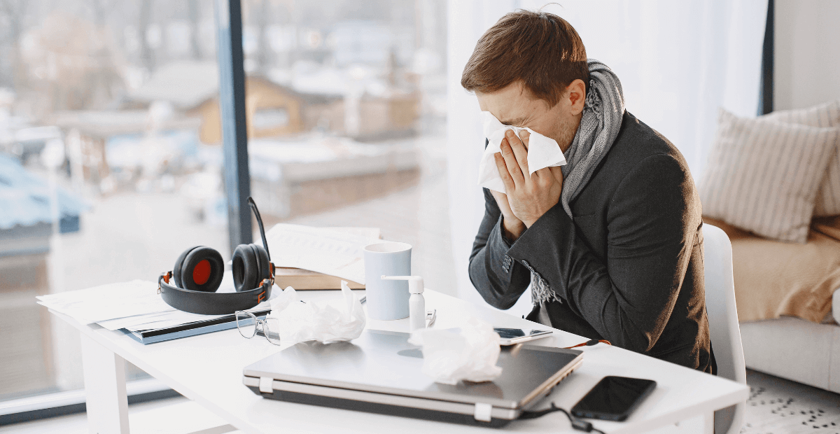 worker in office with flu