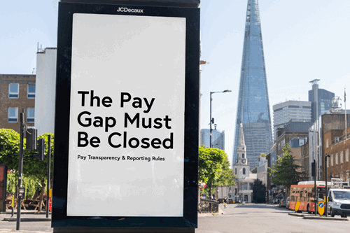 gender pay gap billboard close to UK parliament