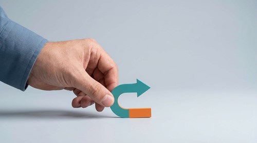 man touching turn around icon symbolising perspective shift