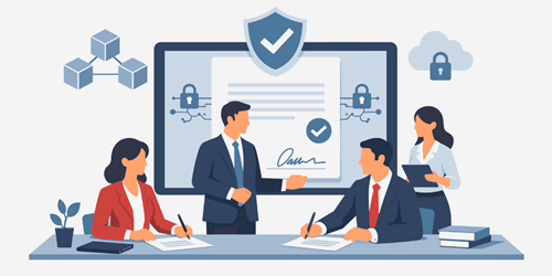 illustration people in office signing off SSIP certificate