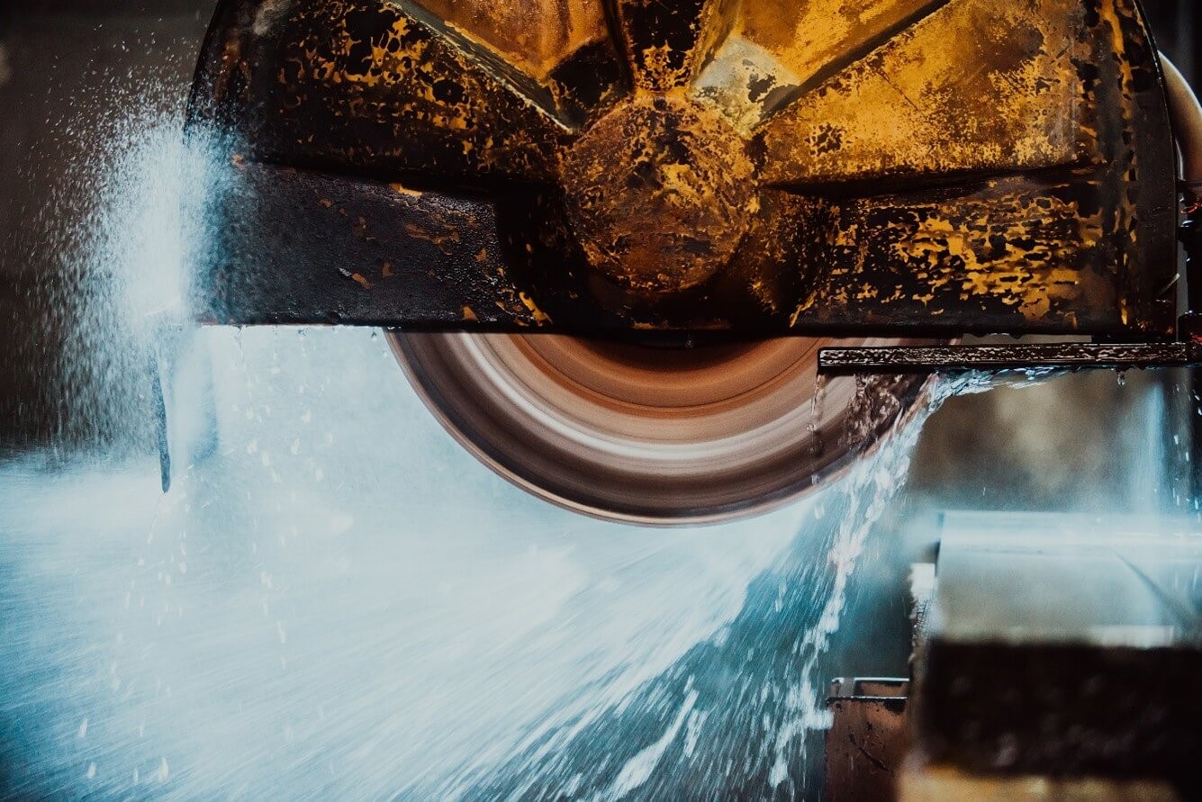 A cutting disc with a water suppression system in place in compliance with the new COSHH guidance.